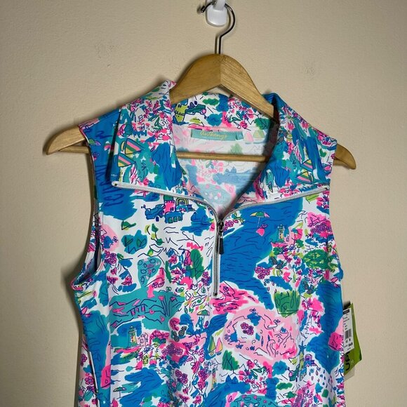 Anthony's Printed Cooling UPF50+ Mock Neck Dress Womens Sz M Country Club Prep - Picture 2 of 7